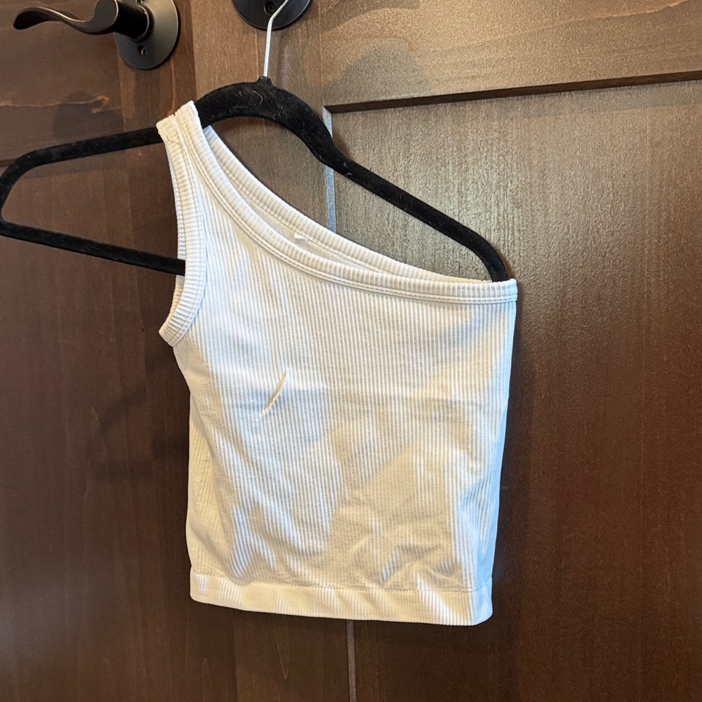 White Ribbed One-Shoulder Top